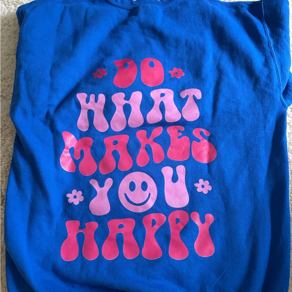 Blue Sweatshirt with Pink Graphic